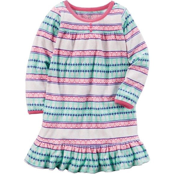 NEW Carter’s Toddler Girls Fair Isle Plush Fleece Green Nightgown Size 2-3 - Picture 2 of 2